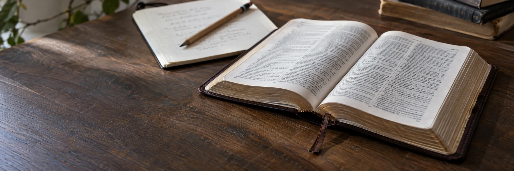 Illustration of an open Bible and study notes on a table